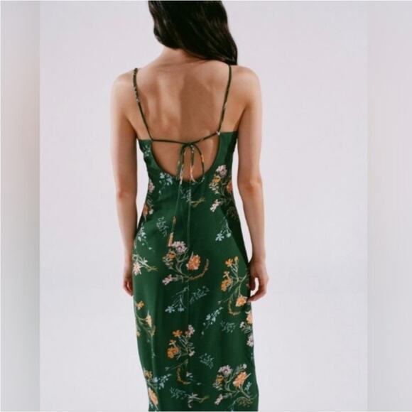 Urban Outfitters April Tie-Back Floral Green Midi Dress Women's Medium - Picture 2 of 8